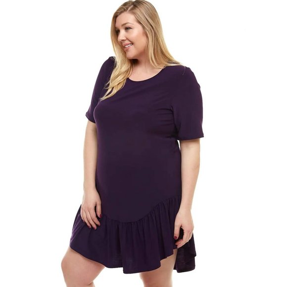 Azules Plus Size High Low Mini Dress with Ruffle Hem,1XL,2XL,3XL,made in USA - Picture 2 of 3